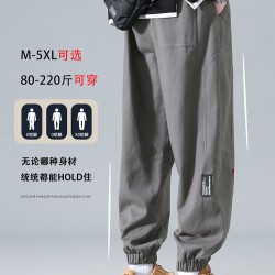 2023新款棉束脚工装裤子男款夏季潮牌日系纯棉加肥加大码休闲长裤