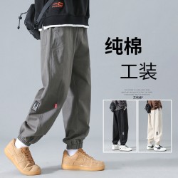 2023新款棉束脚工装裤子男款夏季潮牌日系纯棉加肥加大码休闲长裤