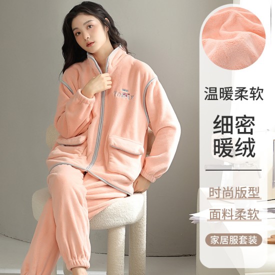 睡衣女冬季珊瑚绒加绒加厚加绒保暖法兰绒女款秋冬休闲家居服套装