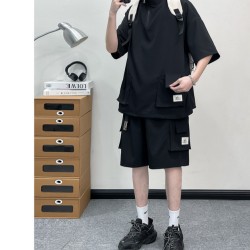 男装感穿搭套装夏季美式工装短袖短裤两件套户外穿搭运动服潮