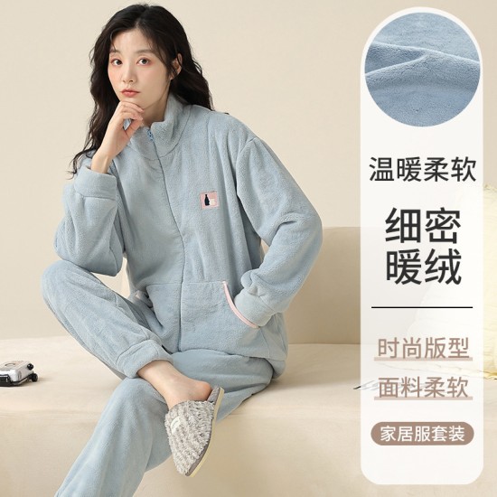 睡衣女冬季珊瑚绒加绒加厚加绒保暖法兰绒女款秋冬休闲家居服套装