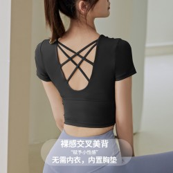 聚衣堂健身瑜伽服短袖运动短款露脐带胸垫速干跑步上衣