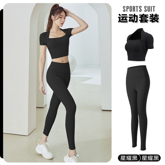 聚衣堂假两件法式披肩运动上衣坎肩女套装一体式固定胸垫瑜伽服