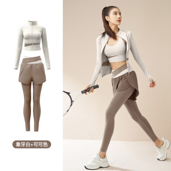 聚衣堂秋冬跑步健身瑜伽服套装速干裸感修身运动套装健身房运动服