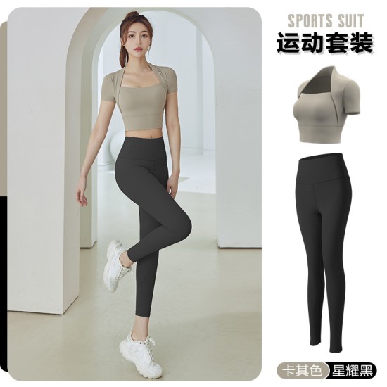 聚衣堂假两件法式披肩运动上衣坎肩女套装一体式固定胸垫瑜伽服