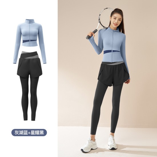 聚衣堂秋冬跑步健身瑜伽服套装速干裸感修身运动套装健身房运动服