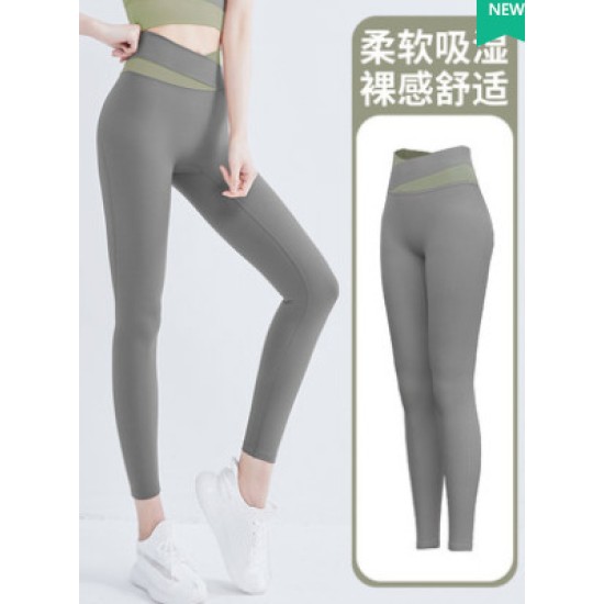 拼色短袖瑜伽服套装女春夏露脐短款上衣提臀裤跑步运动健身服