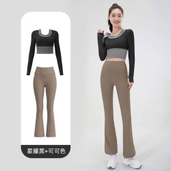 聚衣堂健身运动紧身提臀速干高腰显瘦修身优雅阔腿套装喇叭瑜伽裤