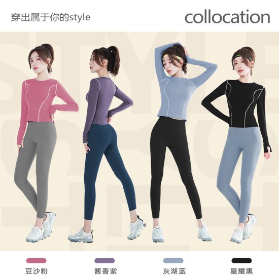 聚衣堂2023新款女弧形瑜伽长袖修身显瘦有氧健身日常休闲运动上衣