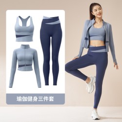 聚衣堂拼色蜜桃速干透气高腰提臀跑步防震健身运动瑜伽服套装