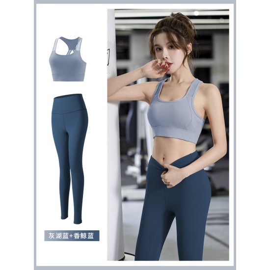 聚衣堂春夏瑜伽服运动套装健身防震运动文胸高腰提臀紧身裤两件套
