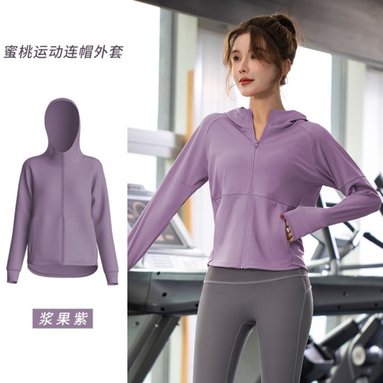 聚衣堂运动服女宽松蜜桃瑜伽服健身跑步服速干连帽开衫运动外套
