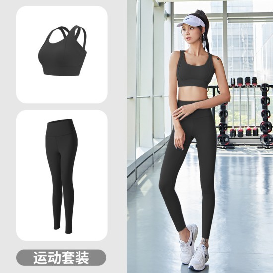 聚衣堂女春夏款速干透气裸感蜜桃臀跑步健身瑜伽运动套装