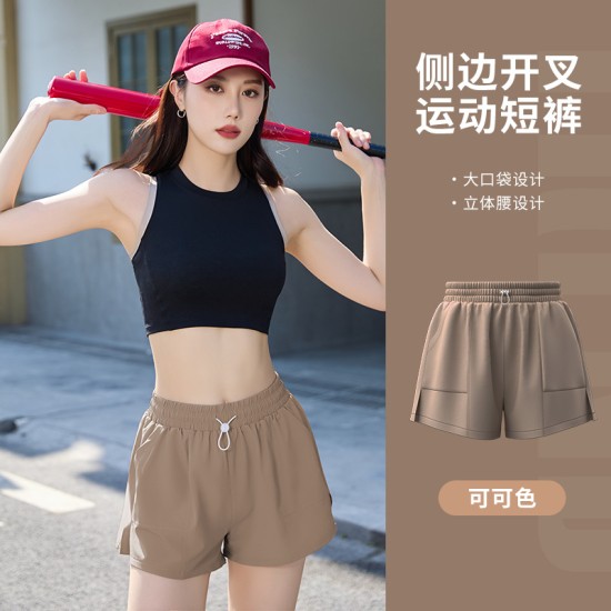 聚衣堂夏季外穿女防走光带扣松紧带口袋款健身跑步瑜伽运动短裤