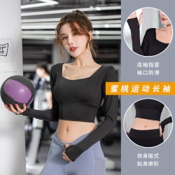聚衣堂瑜伽服女紧身运动上衣2024新款速干露脐短款上衣健身长袖