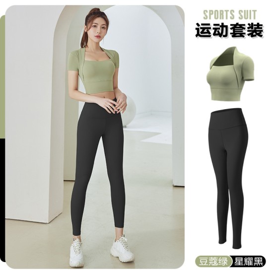 聚衣堂假两件法式披肩运动上衣坎肩女套装一体式固定胸垫瑜伽服