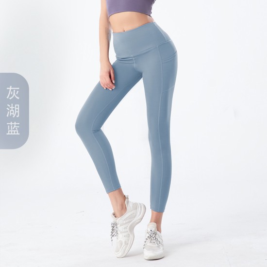 亚马逊欧码跨境瑜伽裤女款侧口袋蜜桃高腰提臀欧美健身紧身裤