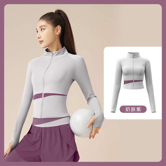 聚衣堂拼色瑜伽外套速干透气瑜伽服修身显瘦裸感健身外套女