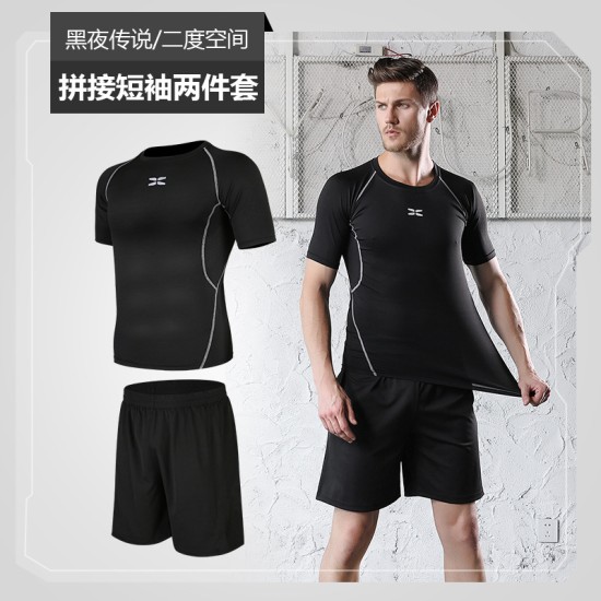 聚衣堂男士休闲户外运动速干衣短袖跑步服套装两件套批发可做logo