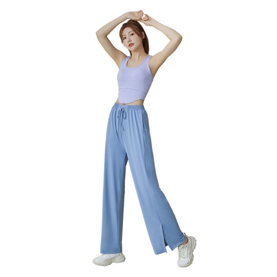 聚衣堂夏季冰感休闲防紫外线垂感显瘦速干透气薄款开叉阔腿防晒裤