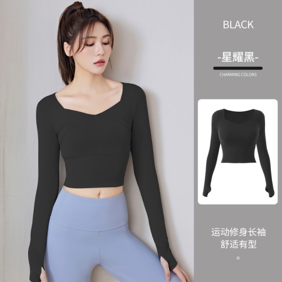 聚衣堂秋冬无缝显瘦紧身健身跑步速干运动女上衣长袖瑜伽服