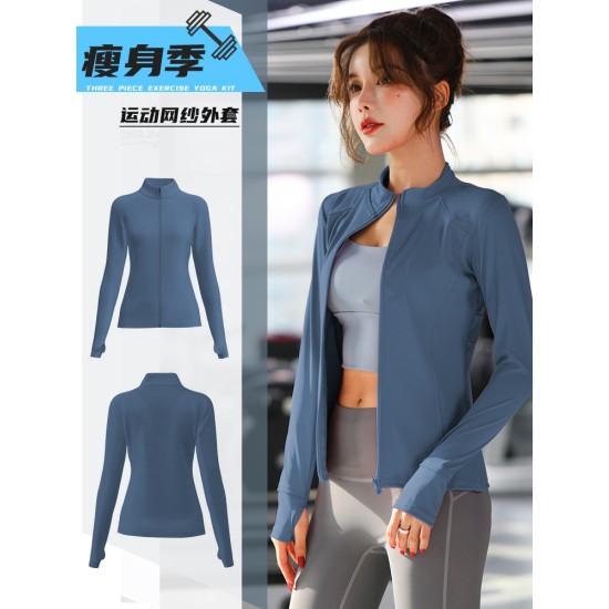 运动外套女2024长袖网纱立领拉链衫瑜伽服上衣夹克速干健身服