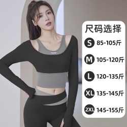聚衣堂速干跑步健身紧身女运动上衣带固定胸垫长袖假两件瑜伽服