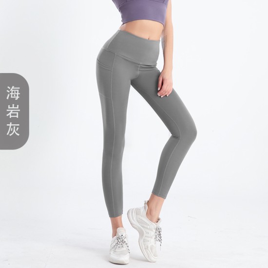 亚马逊欧码跨境瑜伽裤女款侧口袋蜜桃高腰提臀欧美健身紧身裤
