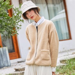 羊羔毛绒外套女秋冬季款加绒加厚圆领拉链长袖宽松保暖上衣开衫女