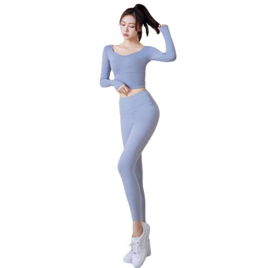 聚衣堂秋冬无缝显瘦紧身健身跑步速干运动女上衣长袖瑜伽服
