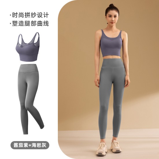 聚衣堂新款春夏季瑜伽服女健身高腰提臀显瘦瑜伽健身裤运动套装