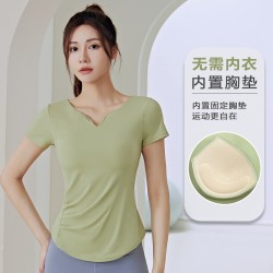 聚衣堂夏季V领薄款跑步健身透气速干高强度紧身女瑜伽运动短袖