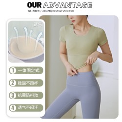 聚衣堂健身瑜伽服短袖运动短款露脐带胸垫速干跑步上衣