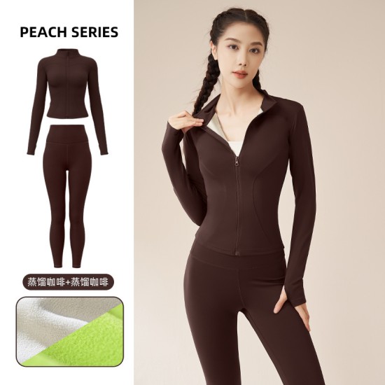 聚衣堂秋冬加厚加绒瑜伽服套装修身显瘦高弹防风保暖健身套装女