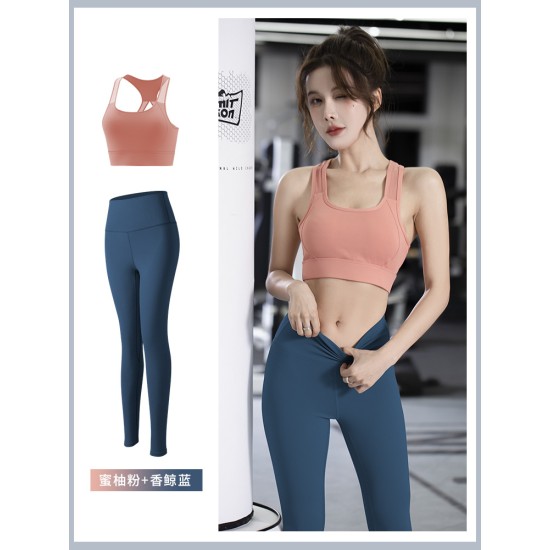 聚衣堂春夏瑜伽服运动套装健身防震运动文胸高腰提臀紧身裤两件套