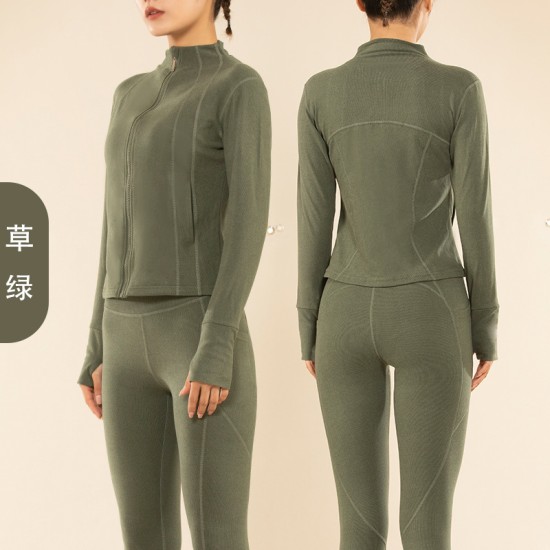 聚衣堂保暖瑜伽裤女双面磨毛蜜桃美臀健身裤套装跑步运动紧身裤