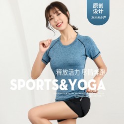 瑜伽服圆领短袖春速干衣运动服弧形吸汗修身上衣健身短袖批发