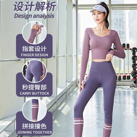 聚衣堂速干拼接收腰日常穿搭健身普拉提修身瑜伽运动套装