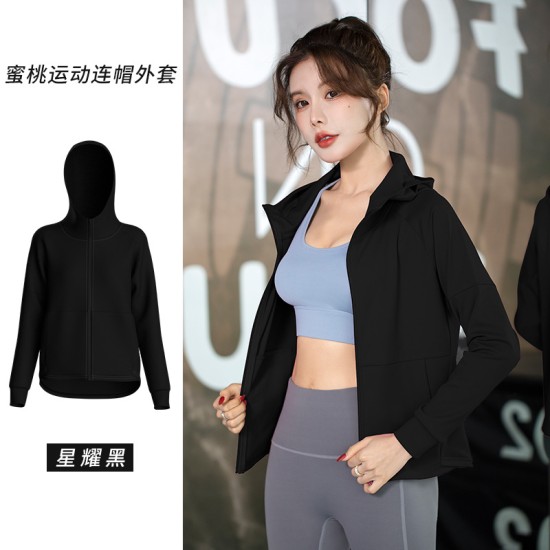 聚衣堂运动服女宽松蜜桃瑜伽服健身跑步服速干连帽开衫运动外套
