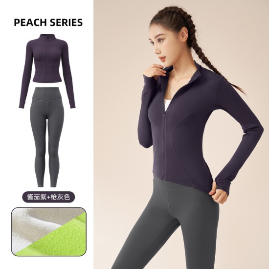 聚衣堂秋冬加厚加绒瑜伽服套装修身显瘦高弹防风保暖健身套装女