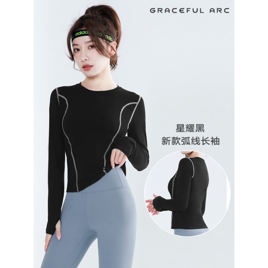 聚衣堂2023新款女弧形瑜伽长袖修身显瘦有氧健身日常休闲运动上衣