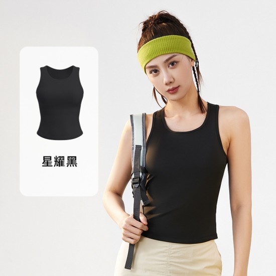 聚衣堂蜜桃瑜伽背心4D高弹固定杯圆领紧身防走光不跑杯运动背心