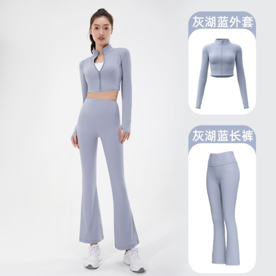 聚衣堂健身运动紧身提臀速干高腰显瘦修身优雅阔腿套装喇叭瑜伽裤