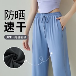 聚衣堂夏季冰感休闲防紫外线垂感显瘦速干透气薄款开叉阔腿防晒裤