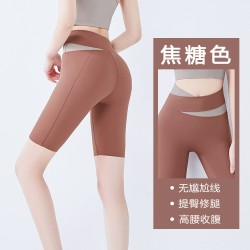 聚衣堂健身运动无尴尬线高腰收腹蜜桃提臀紧身交叉女五分瑜伽短裤