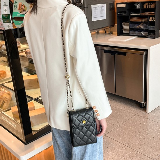 牛皮百搭手机包女2024新款潮链条包2023小众设计迷你斜挎包女夏