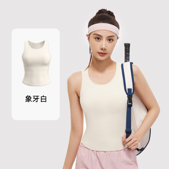 聚衣堂蜜桃瑜伽背心4D高弹固定杯圆领紧身防走光不跑杯运动背心