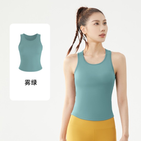 聚衣堂蜜桃瑜伽背心4D高弹固定杯圆领紧身防走光不跑杯运动背心