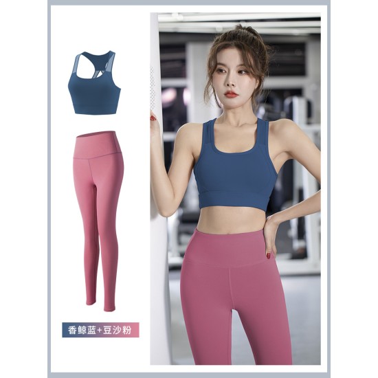 聚衣堂春夏瑜伽服运动套装健身防震运动文胸高腰提臀紧身裤两件套