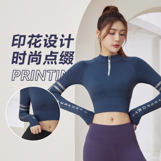 聚衣堂字母带胸垫半拉链修身显瘦瑜伽健身运动跑步长袖上衣瑜伽服